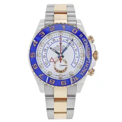 ROLEX YACHT-MASTER II STEEL 18K ROSE GOLD WHITE DIAL BLUE HANDS MEN WATCH 116681