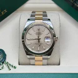 ROLEX DATEJUST 41 CHAMPAGNE MOTIF INDEX DIAL TWO TONE YELLOW GOLD FLUTED OYSTER