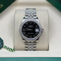 ROLEX DATEJUST 31 NEW 2025 BLACK ROMAN STAINLESS STEEL DIAMOND BEZEL JUBILEE