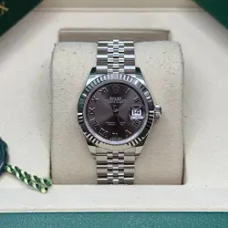 ROLEX LADY-DATEJUST NEW 2025 DARK GRAY ROMAN DIAL STAINLESS STEEL FLUTED JUBILEE