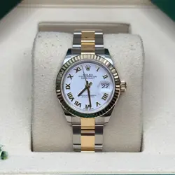 ROLEX LADY-DATEJUST NEW 2025 WHITE ROMAN TWO TONE YELLOW GOLD FLUTED JUBILEE
