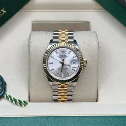 ROLEX LADY-DATEJUST SILVER INDEX DIAL TWO TONE YELLOW GOLD FLUTED BEZEL JUBILEE