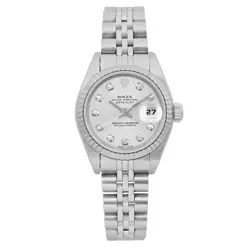 ROLEX DATEJUST SILVER DIAMOND DIAL STEEL AUTOMATIC LADIES WATCH 79174