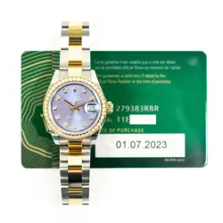 2023 ROLEX LADY-DATEJUST 28, 279383RBR, STEEL & YELLOW GOLD, LAVENDER STRIPE ...