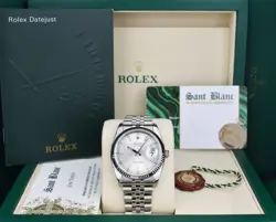 ROLEX 18KT WHITE GOLD & SS DATEJUST SILVER INDEX DIAL 116234 SANT BLANC
