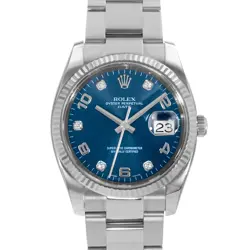 ROLEX OYSTER PERPETUAL DATE 115234 34MM BLUE DIAMOND STEEL MENS WATCH 2010