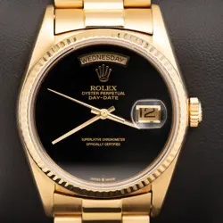 PRESIDENTIAL ROLEX DAY-DATE 18038 WATCH 36MM BLACK ONYX DIAL 18K YELLOW GOLD