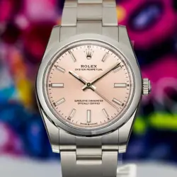 2025 ROLEX OYSTER PERPETUAL 34MM PINK DIAL STEEL  UNWORN BOX & PAPERS  124200