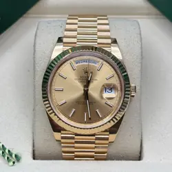 ROLEX DAY-DATE 40 CHAMPAGNE INDEX YELLOW GOLD FLUTED BEZEL PRESIDENT BRACELET