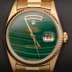 PRESIDENTIAL ROLEX DAY-DATE 18038 WATCH 36MM MALACHITE DIAL 18K YELLOW GOLD