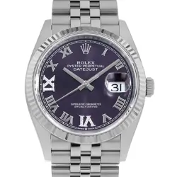 ROLEX DATEJUST 36 VI/IX DIAMOND 126234 AUBERZINE ROMAN 5 ROW JUBILEE BRACELE...