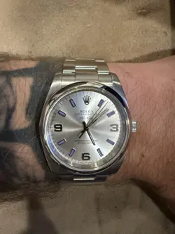 ROLEX AIR-KING 34MM 114200 STEEL OYSTER PERPETUAL SILVER BLUE  DIAL AUTOMATIC
