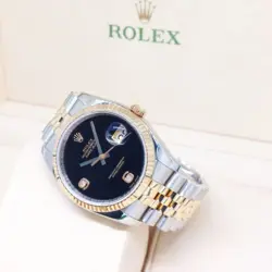Rolex 36mm 18K Half Yellow Gold Onyx 6 & 9 Diamonds Dial Datejust REF: 116233