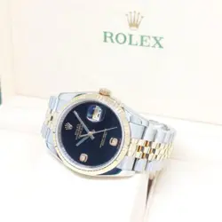 Rolex 36mm 18K Half Yellow Gold Onyx 6 & 9 Diamonds Dial Datejust REF: 116233