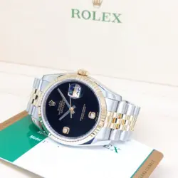 Rolex 36mm 18K Half Yellow Gold Onyx 6 & 9 Diamonds Dial Datejust REF: 116233