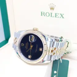 Rolex 36mm 18K Half Yellow Gold Onyx 6 & 9 Diamonds Dial Datejust REF: 116233