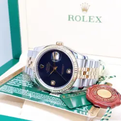 Rolex 36mm 18K Half Yellow Gold Onyx 6 & 9 Diamonds Dial Datejust REF: 116233