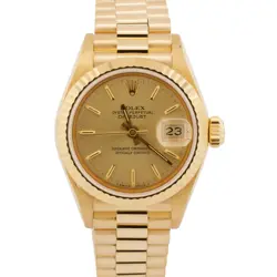 PAPERS LADIES ROLEX DATEJUST PRESIDENT 26MM CHAMPAGNE 18K YELLOW GOLD 69178 BOX