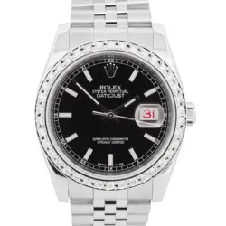 ROLEX DATEJUST 36MM RED ROULETTE BLACK 18K DIAMOND STEEL SUPER JUBILEE 116234