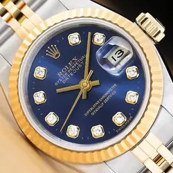 ROLEX LADIES DATEJUST 69173 BLUE FACTORY DIAMOND DIAL 18K GOLD STEEL WATCH