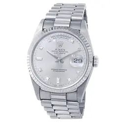 ROLEX DAY-DATE 18K WHITE GOLD PRESIDENT AUTO DIAMONDS SILVER MEN'S WATCH 18239