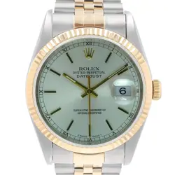ROLEX DATEJUST MENS TWO-TONE SILVER INDEX DIAL FLUTED 18KY STEEL JUBILEE BAND