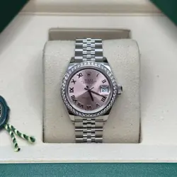 ROLEX LADY-DATEJUST PINK ROMAN DIAL STAINLESS STEEL DIAMOND BEZEL JUBILEE