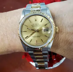 ROLEX DATEJUST 36MM TWO TONE 18K/SS CHAMPAGNE DIAL STICK OYSTER 16203 AUTO 1996