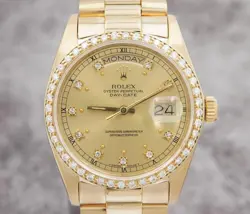ROLEX PRESIDENT DAY-DATE 18038 18K YELLOW GOLD DIAMOND DIAL & BEZEL MENS WATCH