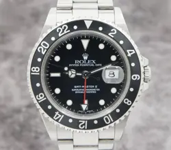 ROLEX GMT-MASTER II 16710 BLACK BEZEL 2002 STAINLESS STEEL MENS WATCH