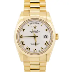 PAPERS ROLEX DAY-DATE PRESIDENT WHITE ROMAN 18K YELLOW GOLD 36MM 118208 BOX