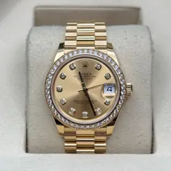ROLEX DATEJUST 31 CHAMPAGNE DIAMOND DIAL YELLOW GOLD DIAMOND BEZEL PRESIDENT
