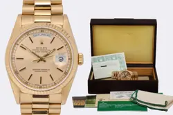 ROLEX DAY-DATE PRESIDENT 18238 18K YELLOW GOLD 36MM WATCH 1990 W/ BOX & PAPERS
