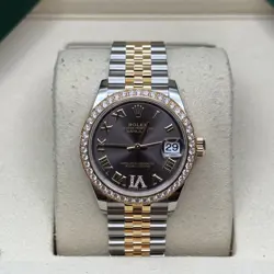 ROLEX DATEJUST 31 NEW 2025 DARK GREY ROMAN DIAMOND TWO TONE YELLOW GOLD JUBILEE