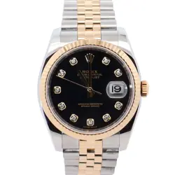 ROLEX DATEJUST 36MM BLACK DIAL WATCH 116233 YG
