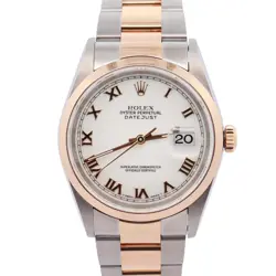 ROLEX DATEJUST 36MM WHITE DIAL WATCH 16203 YG