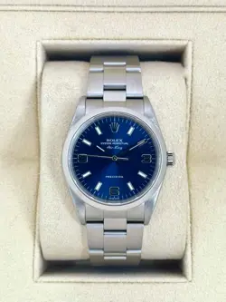 2008 ROLEX AIR-KING 34MM 14000 STAINLESS STEEL OYSTER BRACELET BLUE DIAL