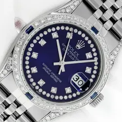 ROLEX DATEJUST BLUE DIAMOND DIAL STEEL & 18K GOLD DIAMOND SAPPHIRE MENS WATCH