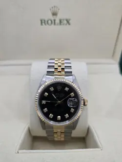 (16013) ROLEX TWO-TONE DIAMOND DIAL DATEJUST WATCH