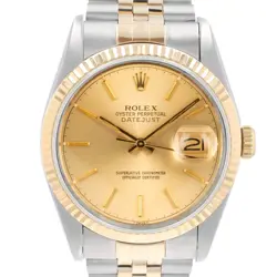 ROLEX DATEJUST MENS TWO-TONE CHAMPAGNE INDEX DIAL FLUTED 18KY STEEL JUBILEE BAND