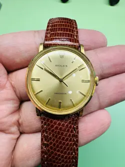 ROLEX PRECISION VINTAGE 18K GOLD REF 3410 MENS 34MM DRESS WATCH