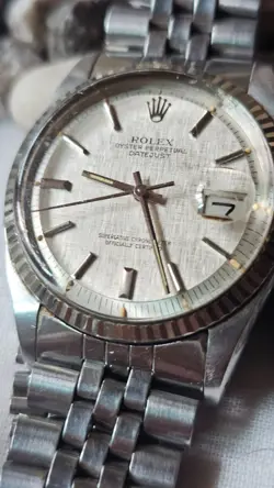 VINTAGE ROLEX DATEJUST 1601 SILVER LINEN PIE-PAN DIAL MEN'S AUTOMATIC WATCH 1975