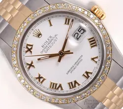 ROLEX DATEJUST 36MM TWO-TONE JUBILEE BRACELET DIAMOND BEZEL WHITE ROMAN DIAL