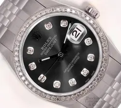 ROLEX DATEJUST 36MM STAINLESS STEEL JUBILEE GRAY DIAMOND DIAL DIAMOND BEZEL