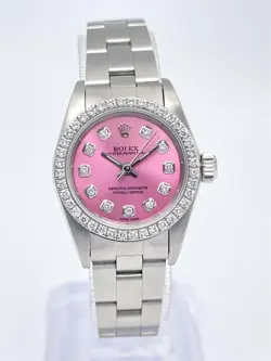 ROLEX OYSTER PERPETUAL 67180 24MM PINK DIAMOND DIAL DIAMOND BEZEL BOX