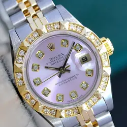 Rolex Datejust Two-Tone Watch Pink Diamond Dial 18K Yellow Gold & Steel Jubilee