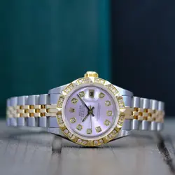 Rolex Datejust Two-Tone Watch Pink Diamond Dial 18K Yellow Gold & Steel Jubilee