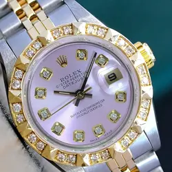 Rolex Datejust Two-Tone Watch Pink Diamond Dial 18K Yellow Gold & Steel Jubilee