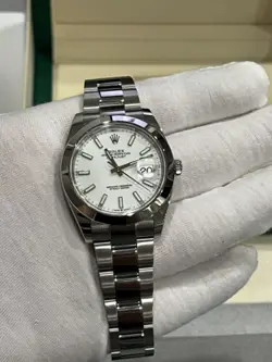 ROLEX DATEJUST 126300 WHITE OYSTER BRACELET WITH SILVER BEZEL