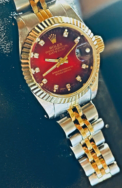 ROLEX LADY DATEJUST SILVER DIAMOND WATCH STEEL AND 18K GOLD DIAMOND RUBY BEZEL